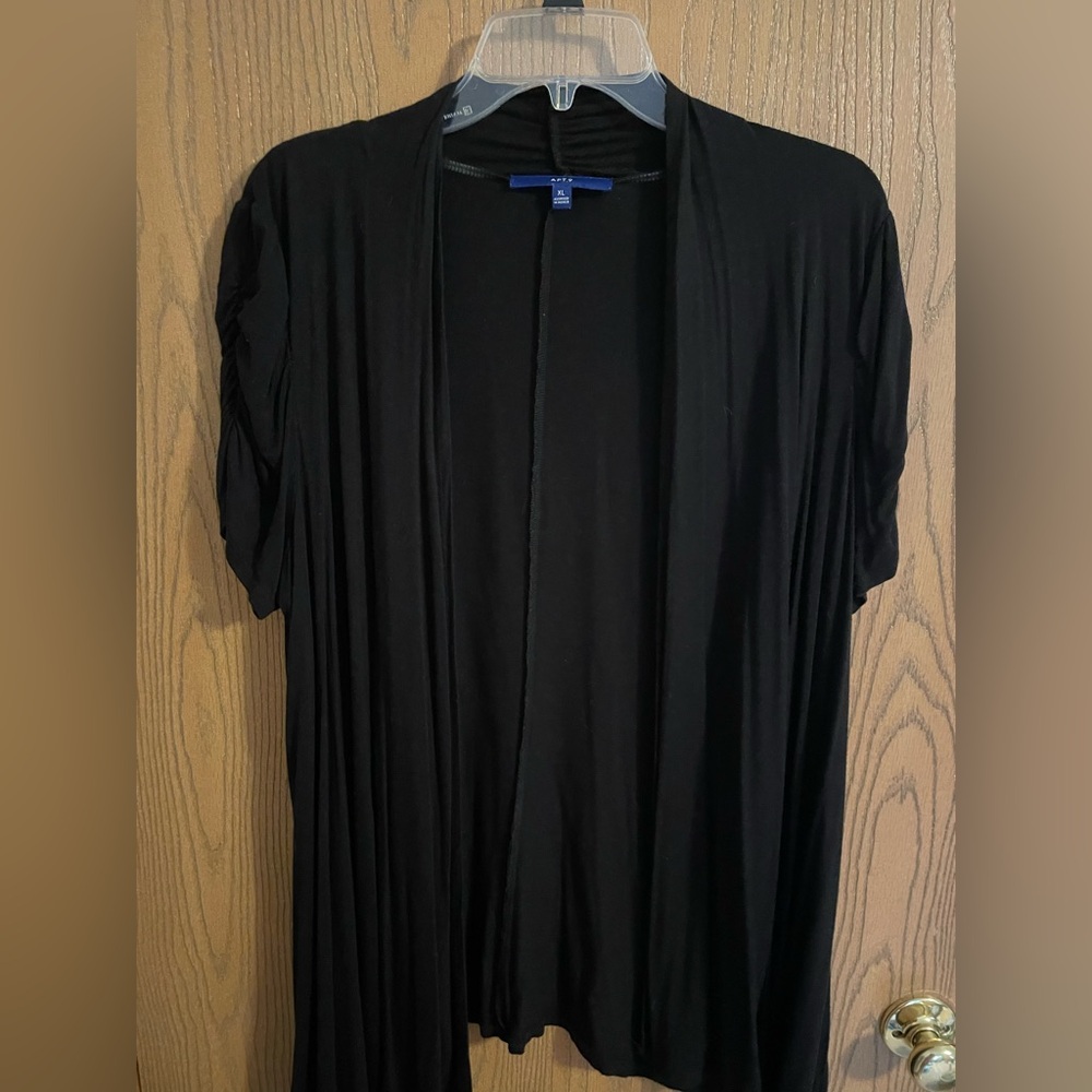 Apt. 9 Classic Black Cardigan with Ruched Short Sleeves